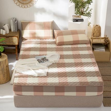 久典 2023新款全棉色织水洗棉夹棉床笠 玉大格