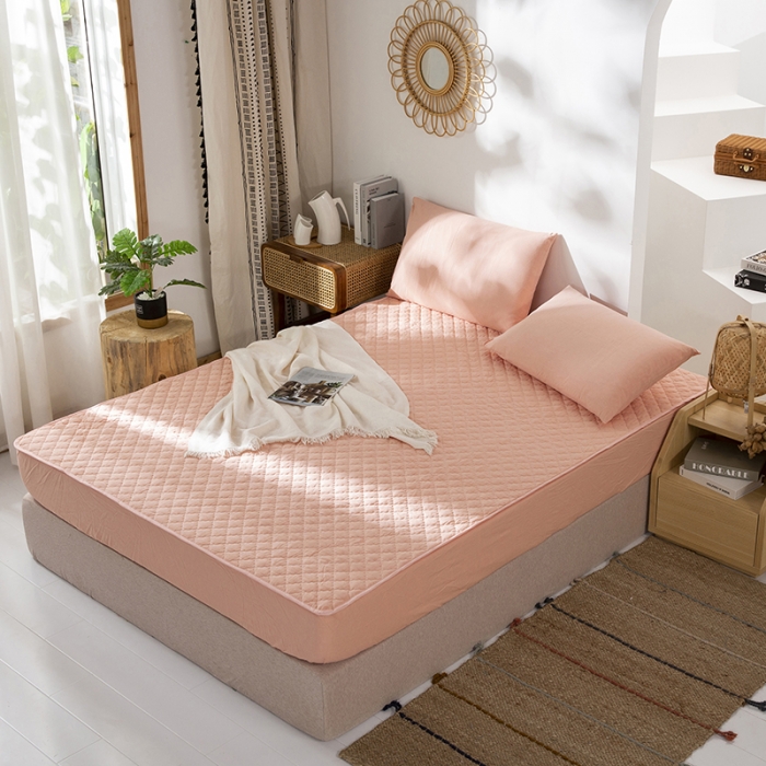 91家纺网 家纺一手货源 找家纺 久典 2023新款全棉色织水洗棉夹棉床笠 玉粉