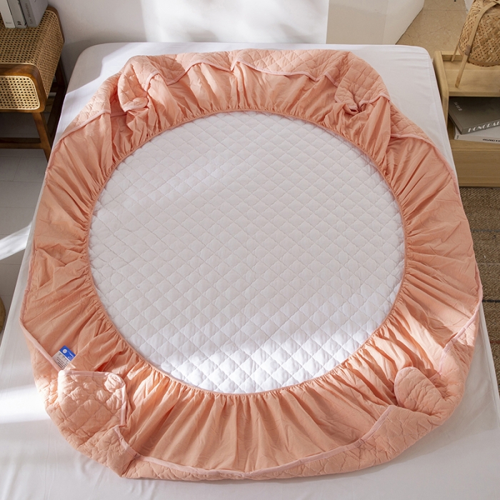 91家纺网 家纺一手货源 找家纺 久典 2023新款全棉色织水洗棉夹棉床笠 玉粉