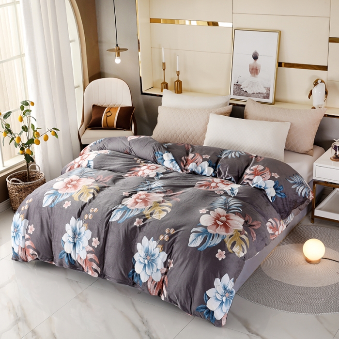 91家纺网 家纺一手货源 找家纺 纽缦 2020新款单被套 花颜灰