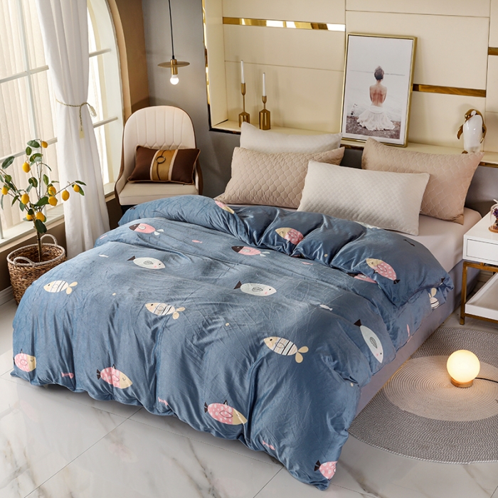 91家纺网 家纺一手货源 找家纺 纽缦 2020新款单被套 鱼水深情天蓝