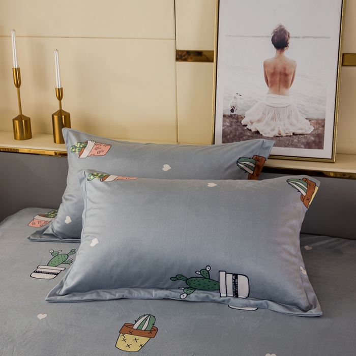 91家纺网 家纺一手货源 找家纺 纽缦 2020新款信封枕套一对 仙人掌灰