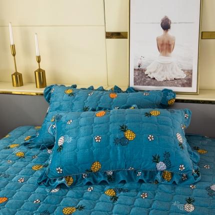 91家纺网 家纺一手货源 找家纺 纽缦 2020新款夹棉枕套一对 菠萝蜜蓝