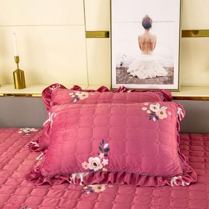 纽缦 2020新款夹棉枕套一对 花儿与鹿豆沙