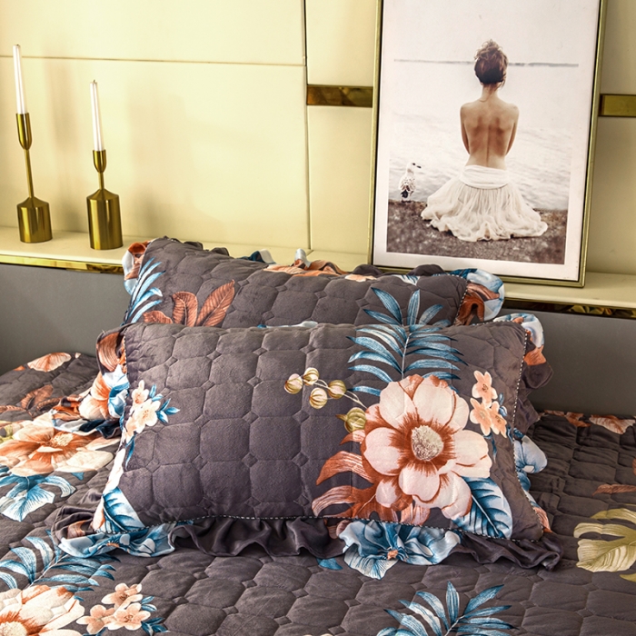 91家纺网 家纺一手货源 找家纺 纽缦 2020新款夹棉枕套一对 花颜灰