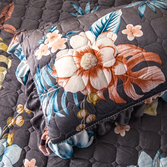 91家纺网 家纺一手货源 找家纺 纽缦 2020新款夹棉枕套一对 花颜灰