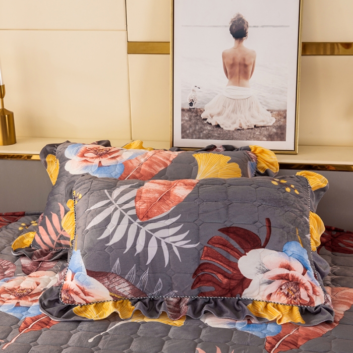 91家纺网 家纺一手货源 找家纺 纽缦 2020新款夹棉枕套一对 花语灰