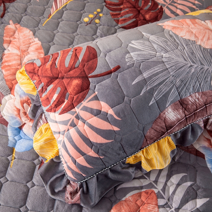 91家纺网 家纺一手货源 找家纺 纽缦 2020新款夹棉枕套一对 花语灰