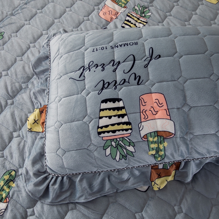 91家纺网 家纺一手货源 找家纺 纽缦 2020新款夹棉枕套一对 仙人掌灰