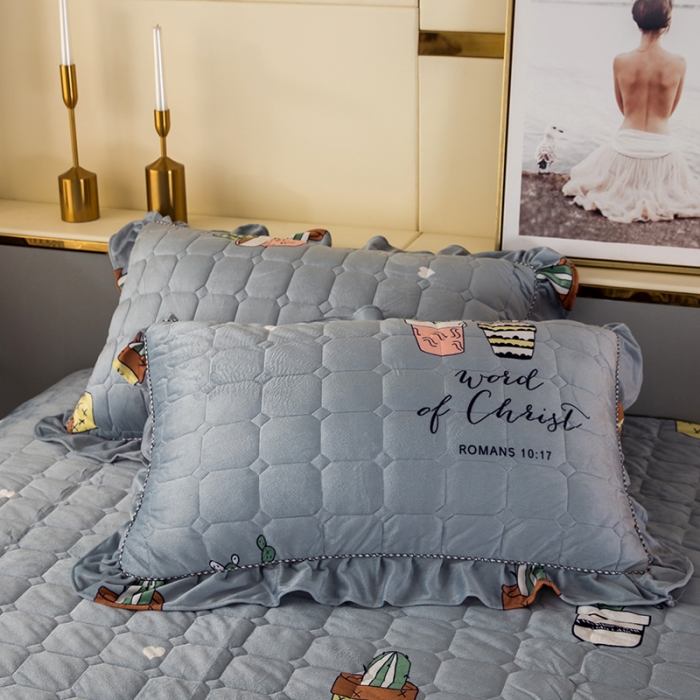 91家纺网 家纺一手货源 找家纺 纽缦 2020新款夹棉枕套一对 仙人掌灰