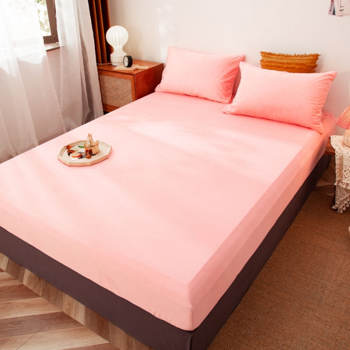 91家纺网 家纺一手货源 找家纺 梦家居 2020秋冬单品水晶绒床笠 浅粉色