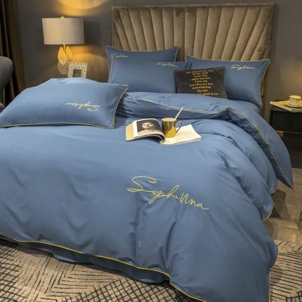 91家纺网 家纺一手货源 找家纺 （总）欣晴 2020加厚洛卡棉磨毛纯色刺绣麻绳款四件套