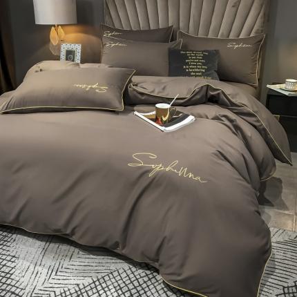 91家纺网 家纺一手货源 找家纺 （总）欣晴 2020加厚洛卡棉磨毛纯色刺绣麻绳款四件套