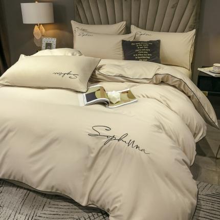 91家纺网 家纺一手货源 找家纺 （总）欣晴 2020加厚洛卡棉磨毛纯色刺绣麻绳款四件套