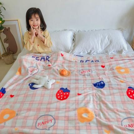 星期八2020新款双层宝宝绒盖毯被毯子毛毯模特图 草莓格子