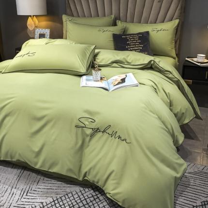 91家纺网 家纺一手货源 找家纺 （总）欣晴 2020加厚洛卡棉磨毛纯色刺绣麻绳款四件套