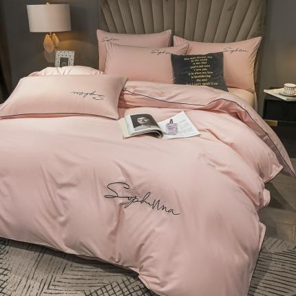 91家纺网 家纺一手货源 找家纺 （总）欣晴 2020加厚洛卡棉磨毛纯色刺绣麻绳款四件套