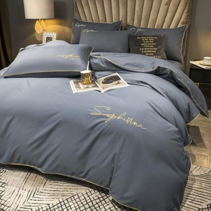 91家纺网 家纺一手货源 找家纺 （总）欣晴 2020加厚洛卡棉磨毛纯色刺绣麻绳款四件套