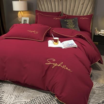 91家纺网 家纺一手货源 找家纺 （总）欣晴 2020加厚洛卡棉磨毛纯色刺绣麻绳款四件套