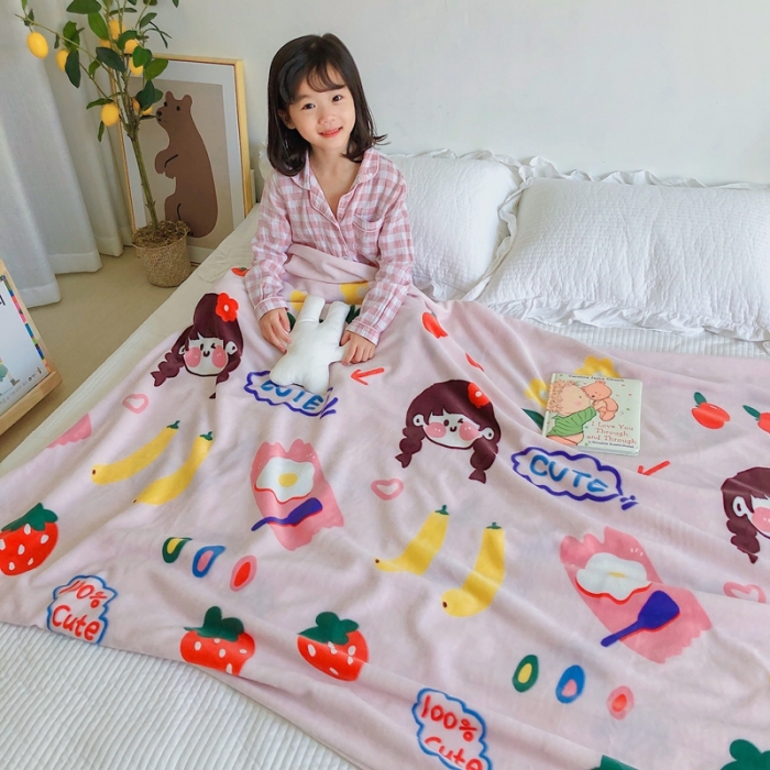 91家纺网 家纺一手货源 找家纺 星期八2020新款双层宝宝绒盖毯被毯子毛毯模特图 元气少女