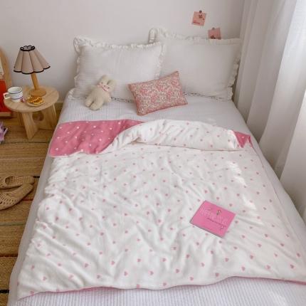 星期八2020新款双层宝宝绒盖毯被毯子毛毯实拍图 爱心粉