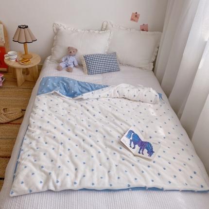 星期八2020新款双层宝宝绒盖毯被毯子毛毯实拍图 爱心蓝