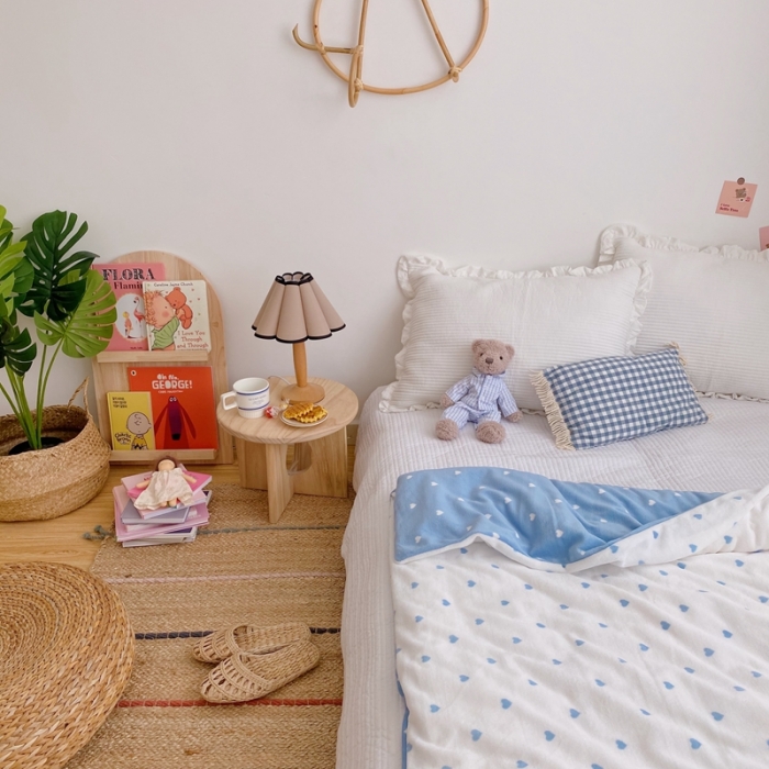 91家纺网 家纺一手货源 找家纺 星期八2020新款双层宝宝绒盖毯被毯子毛毯实拍图 爱心蓝