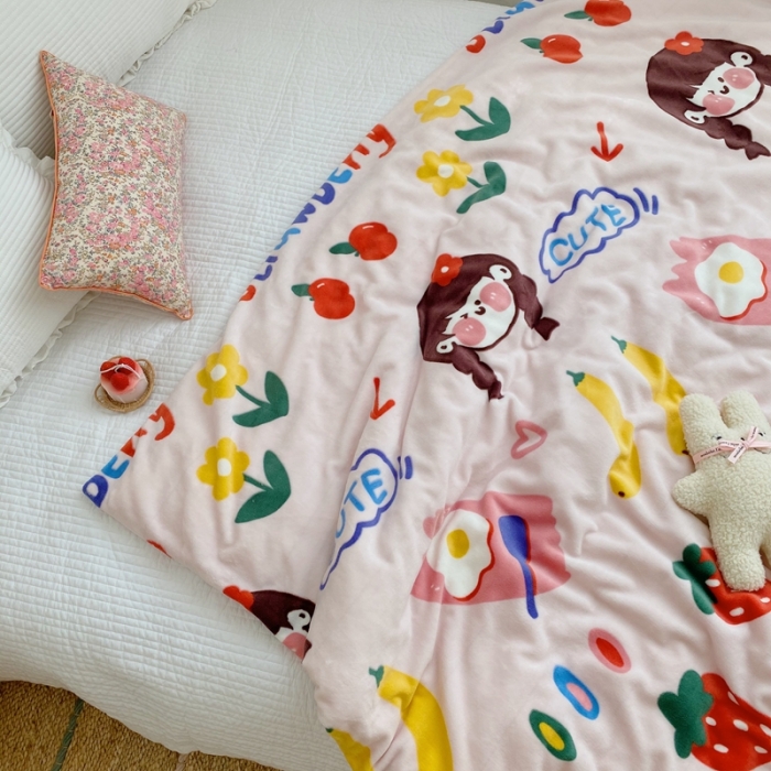 91家纺网 家纺一手货源 找家纺 星期八2020新款双层宝宝绒盖毯被毯子毛毯实拍图 元气少女