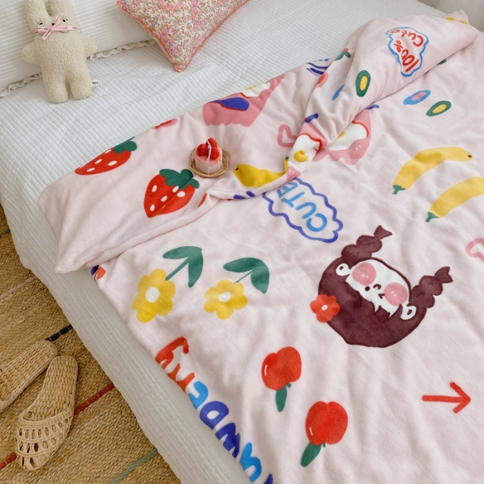 91家纺网 家纺一手货源 找家纺 星期八2020新款双层宝宝绒盖毯被毯子毛毯实拍图 元气少女