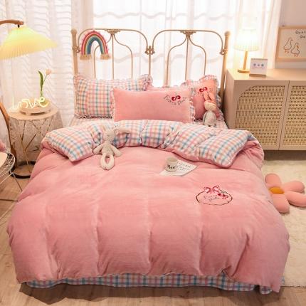 91家纺网 家纺一手货源 找家纺 2020马卡龙绣花牛奶绒四件套法莱绒水晶绒魔法莱绒宝宝绒被套