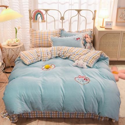 91家纺网 家纺一手货源 找家纺 2020马卡龙绣花牛奶绒四件套法莱绒水晶绒魔法莱绒宝宝绒被套