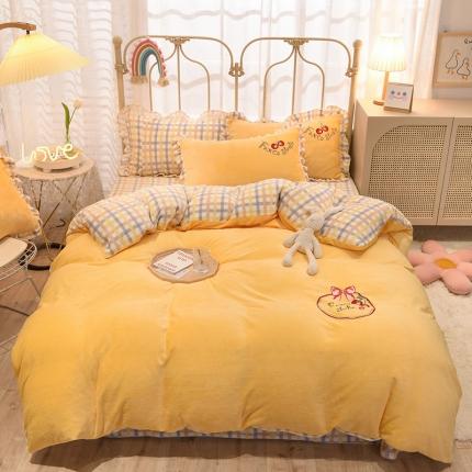 91家纺网 家纺一手货源 找家纺 2020马卡龙绣花牛奶绒四件套法莱绒水晶绒魔法莱绒宝宝绒被套