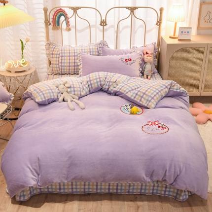 91家纺网 家纺一手货源 找家纺 2020马卡龙绣花牛奶绒四件套法莱绒水晶绒魔法莱绒宝宝绒被套