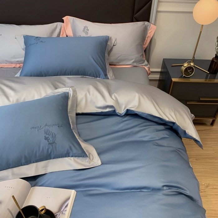 91家纺网 家纺一手货源 找家纺 优悦 2020新款水洗冰丝四件套罗曼系列 实拍图-宾利蓝