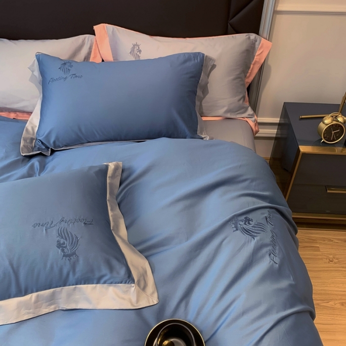 91家纺网 家纺一手货源 找家纺 优悦 2020新款水洗冰丝四件套罗曼系列 实拍图-宾利蓝