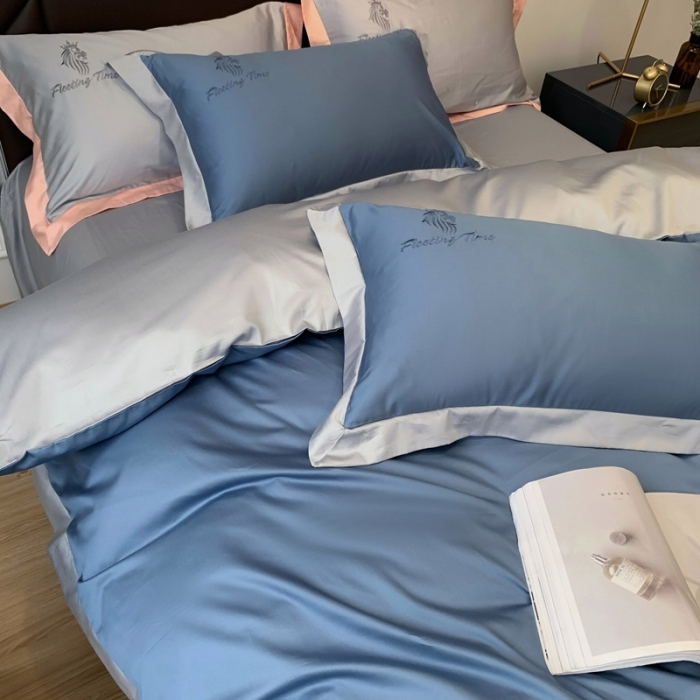 91家纺网 家纺一手货源 找家纺 优悦 2020新款水洗冰丝四件套罗曼系列 实拍图-宾利蓝