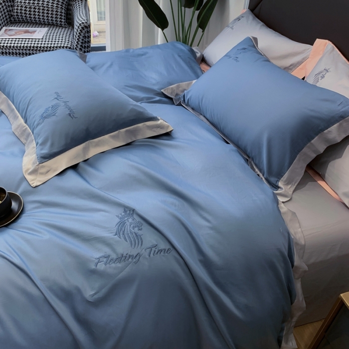 91家纺网 家纺一手货源 找家纺 优悦 2020新款水洗冰丝四件套罗曼系列 实拍图-宾利蓝