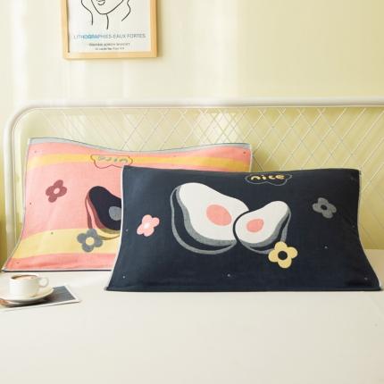 91家纺网 家纺一手货源 找家纺 朴尔 2020新款卡通AB组合全棉四层纱布枕巾 可爱牛油果牛油果藏青