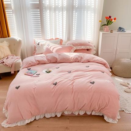 91家纺网 家纺一手货源 找家纺 优悦2020新款牛奶绒毛巾绣四件套 爱心-粉