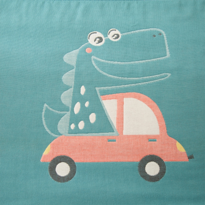 91家纺网 家纺一手货源 找家纺 朴尔 2020新款卡通AB组合全棉四层纱布枕巾 彩虹恐龙绿