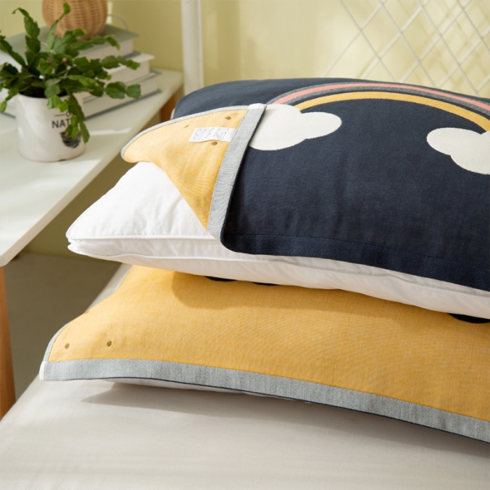 91家纺网 家纺一手货源 找家纺 朴尔 2020新款卡通AB组合全棉四层纱布枕巾 彩虹恐龙彩虹藏青