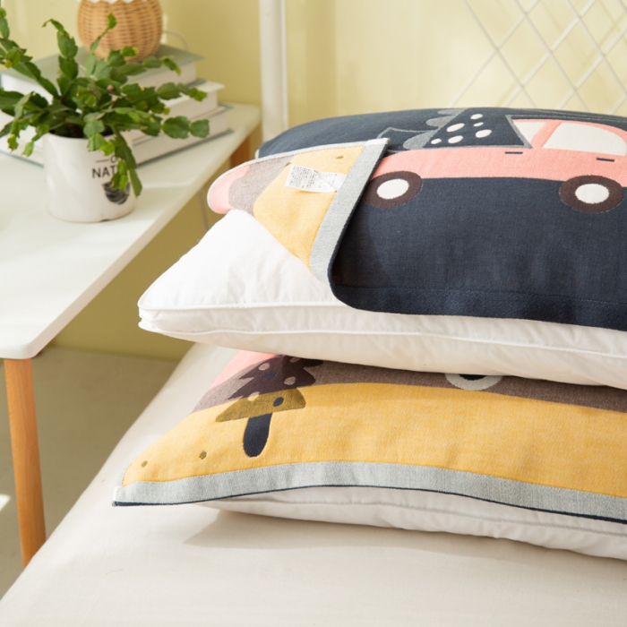 91家纺网 家纺一手货源 找家纺 朴尔 2020新款卡通AB组合全棉四层纱布枕巾 彩虹恐龙恐龙藏青