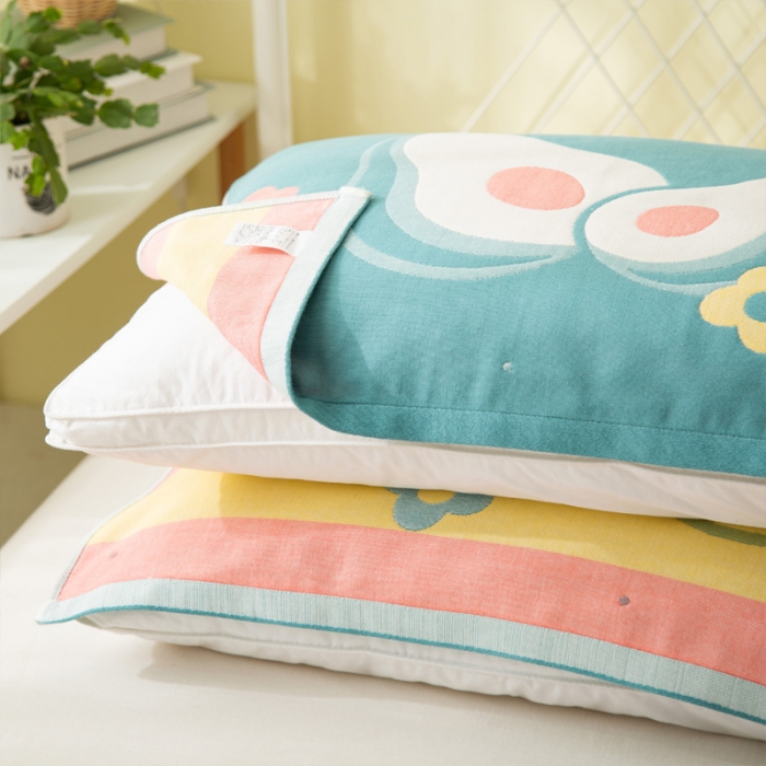 91家纺网 家纺一手货源 找家纺 朴尔 2020新款卡通AB组合全棉四层纱布枕巾 可爱牛油果牛油果绿