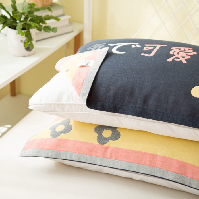 91家纺网 家纺一手货源 找家纺 朴尔 2020新款卡通AB组合全棉四层纱布枕巾 可爱牛油果可爱藏青