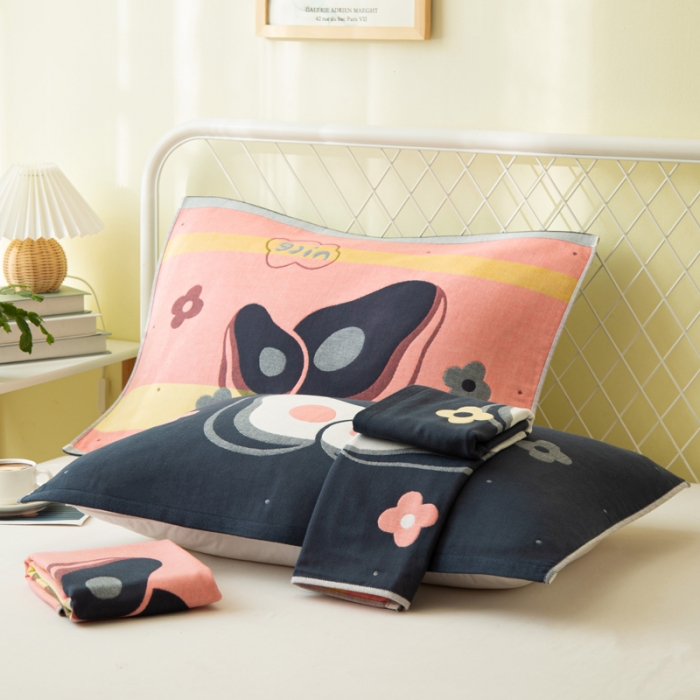 91家纺网 家纺一手货源 找家纺 朴尔 2020新款卡通AB组合全棉四层纱布枕巾 可爱牛油果牛油果藏青