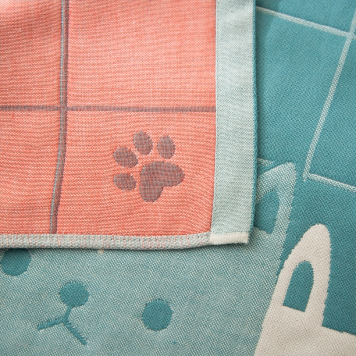 91家纺网 家纺一手货源 找家纺 朴尔 2020新款卡通AB组合全棉四层纱布枕巾 两只小猫绿