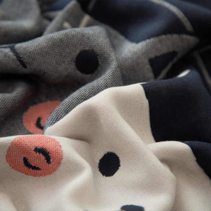 91家纺网 家纺一手货源 找家纺 朴尔 2020新款卡通AB组合全棉四层纱布枕巾 两只小猫小猫藏青