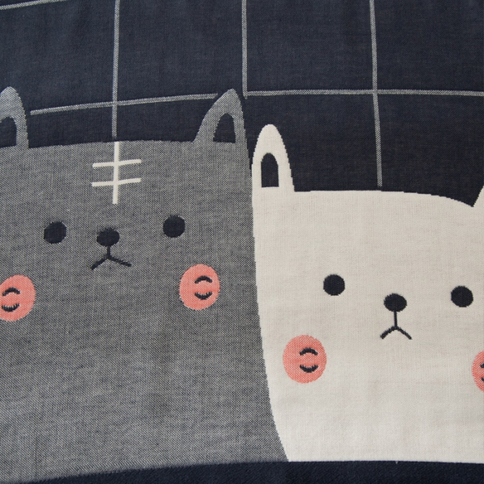 91家纺网 家纺一手货源 找家纺 朴尔 2020新款卡通AB组合全棉四层纱布枕巾 两只小猫小猫藏青