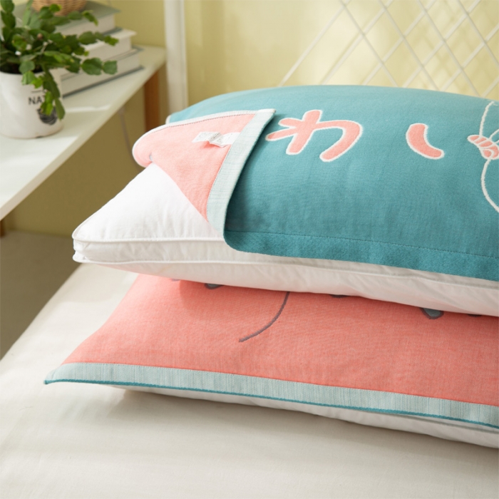 91家纺网 家纺一手货源 找家纺 朴尔 2020新款卡通AB组合全棉四层纱布枕巾 气球鲸鱼气球绿