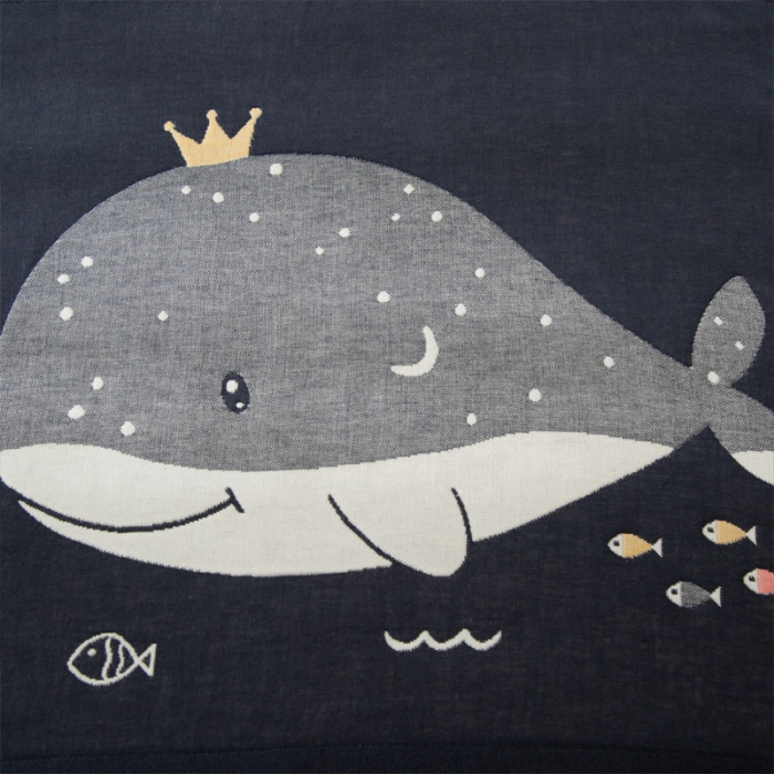 91家纺网 家纺一手货源 找家纺 朴尔 2020新款卡通AB组合全棉四层纱布枕巾 气球鲸鱼鲸鱼藏青